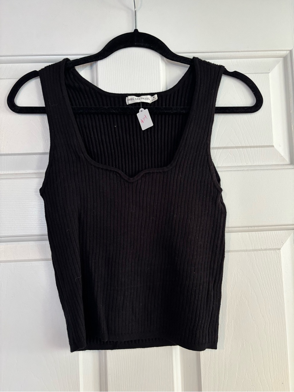 Avec Les Filles Black Ribbed Scoop Neck Tank